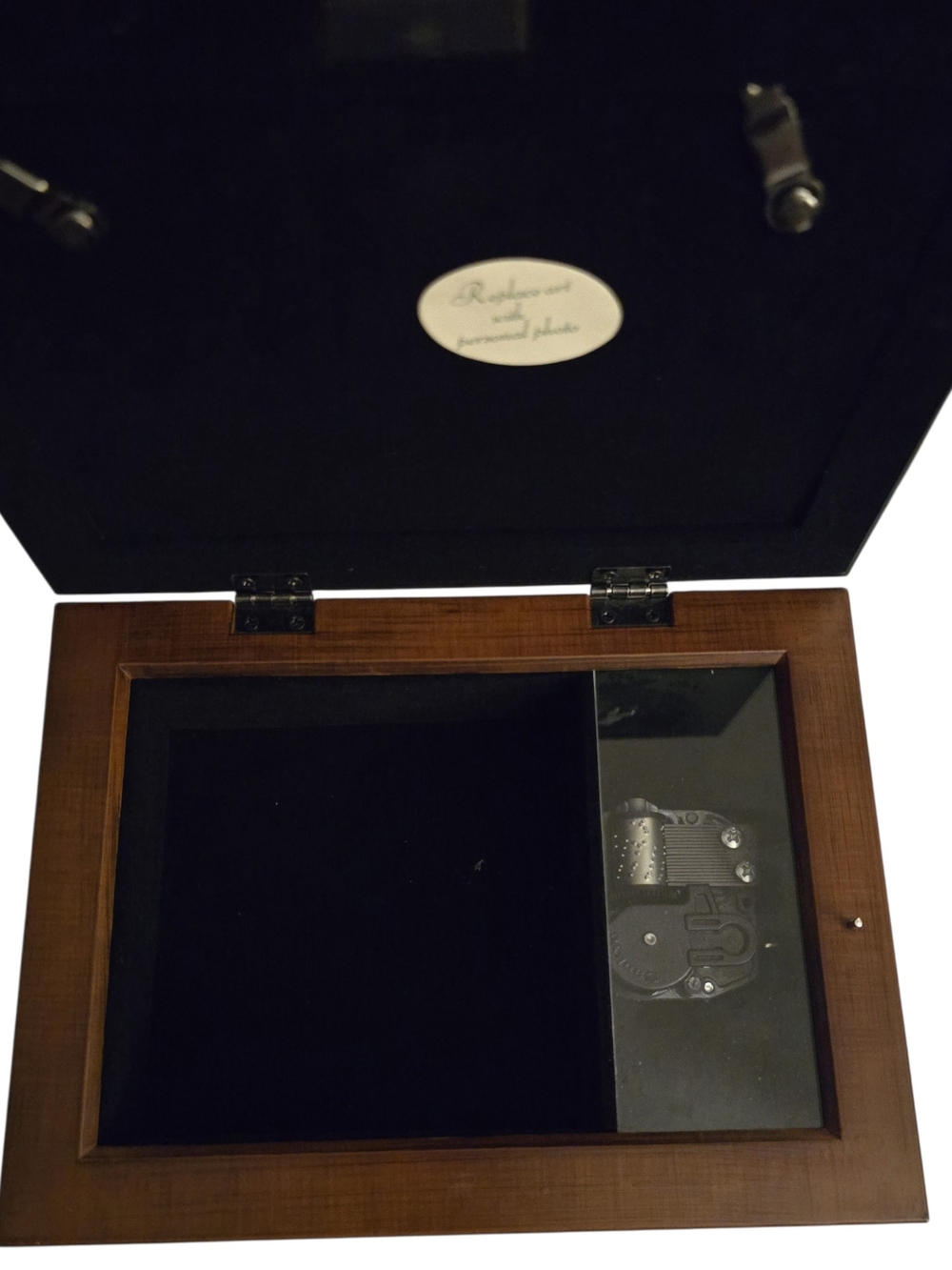 Wooden Jewelry Music Box Tray with Black Velvet Interior